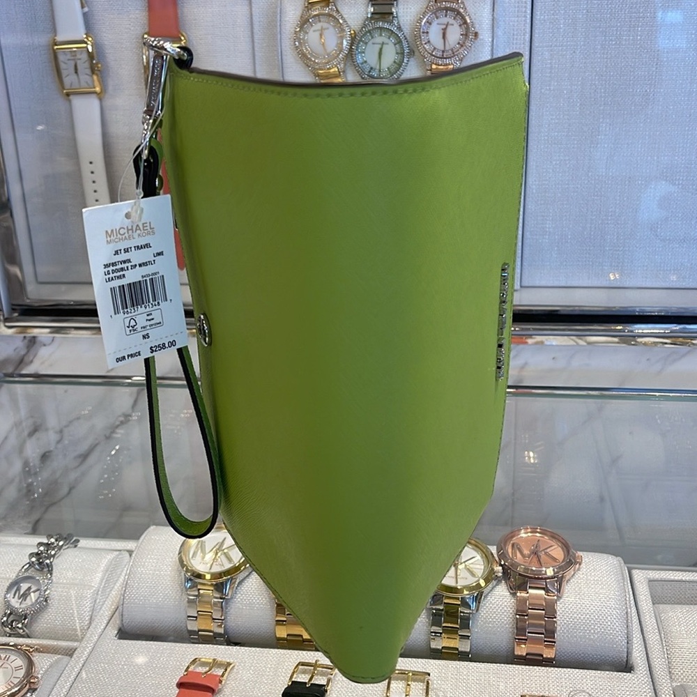 MICHAEL KORS LG DOUBLE ZIP WRISTLET Wallet Phone Case Holder 
Lime
NWT - Picture 8 of 16